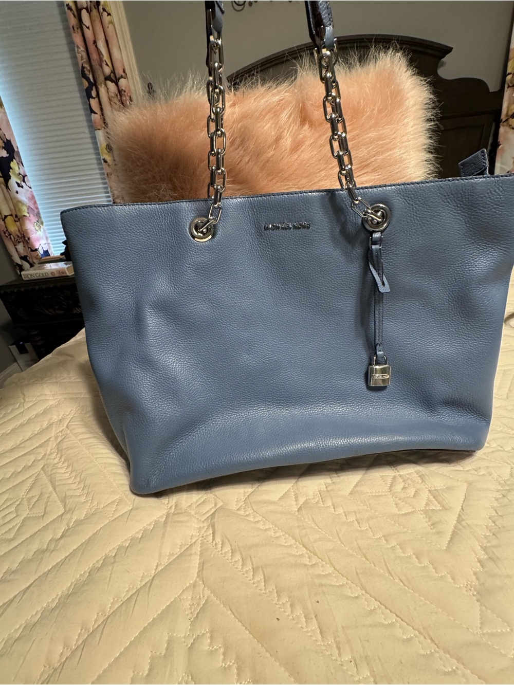 Michael Kors Mercer Cornflower Blue Leather Chain-Handle Tote